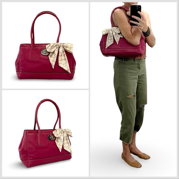 Coach Berry Pink Vachetta Leather Madeline Turnlock Satchel Hand Bag - Picture 9 of 9